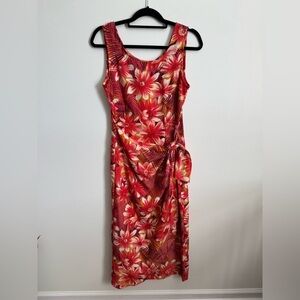 White Stag Ladies 10 Tropical Print Sleeveless Sheath Wrap Midi Dress Scoop Neck